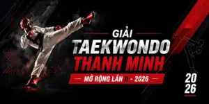 võ sinh taekwondo thanh minh trong buổi thi đấu, minh họa kỹ thuật và luật an toàn