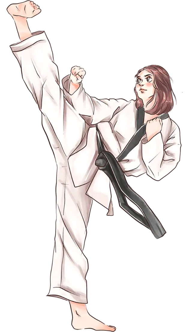 minh họa nữ võ sinh taekwondo rèn sức khỏe và sự tự tin